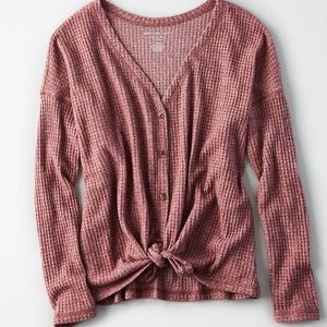 American Eagle Plush Waffle Knot Top